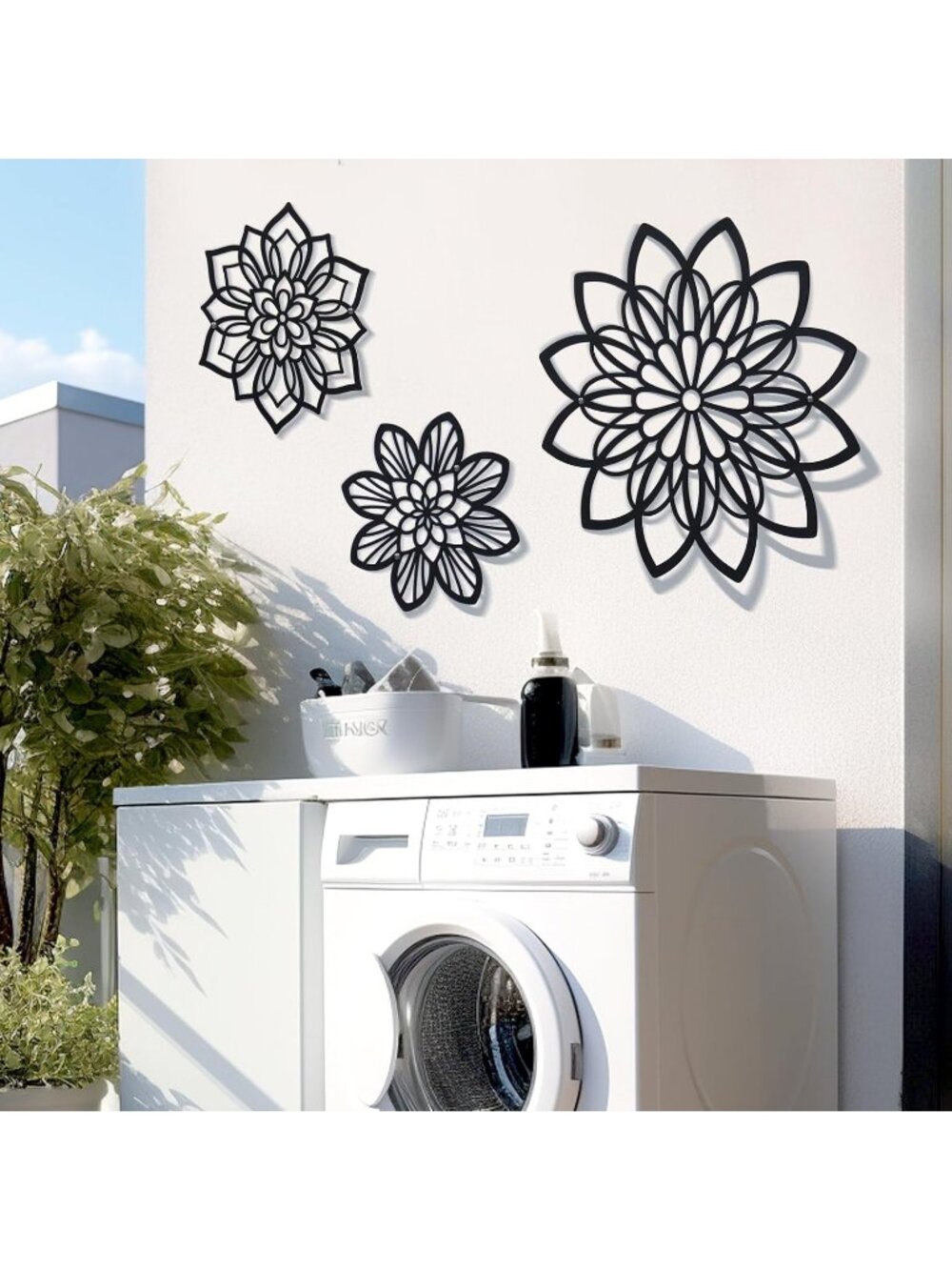 New Set of 3 Black Metal Flower Wall Decor Farmhouse Hanging Art 6 8.2 11.8 Inch - Picture 2 of 6